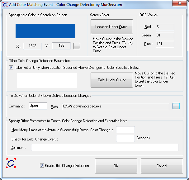 Detect Changing Colors on Computer Screen with Color Change Detector