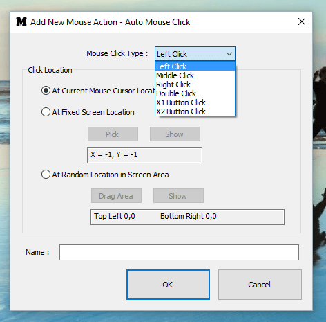 Add Mouse Action to Auto Clicker