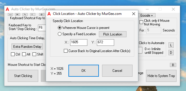 Automated Mouse Clicking Location