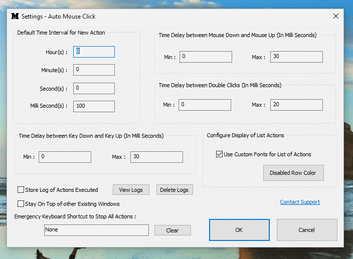 Configure Default Time Duration and other Parameters for Mouse Clickers